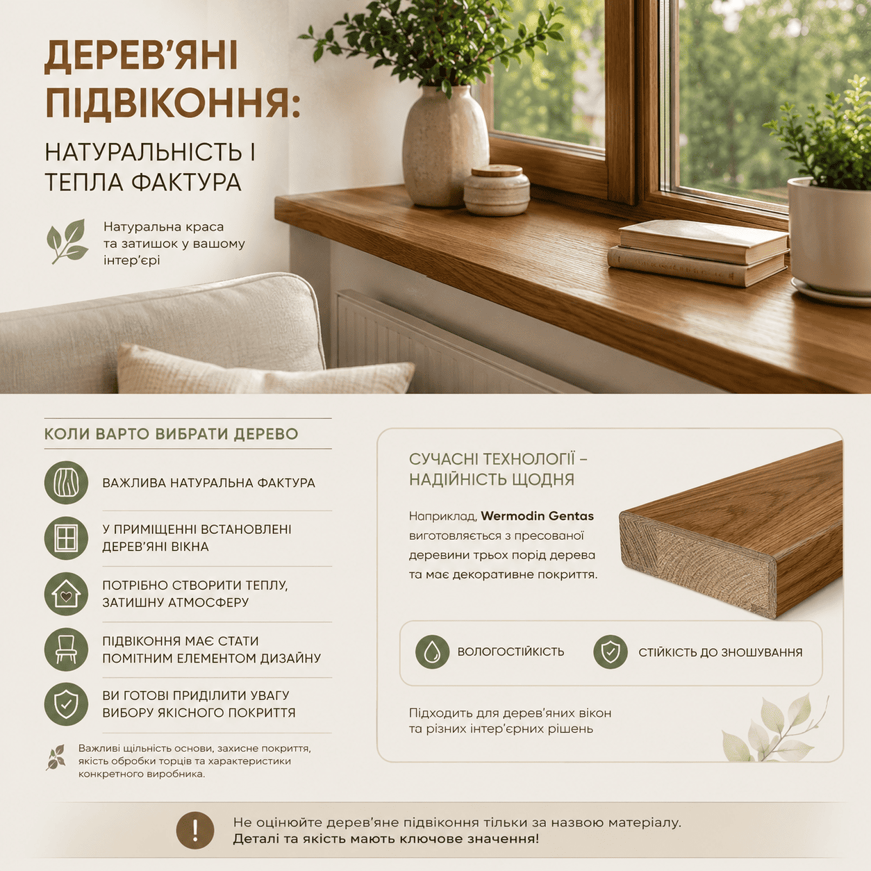 Дерев'яні підвіконня натуральність і тепла фактура