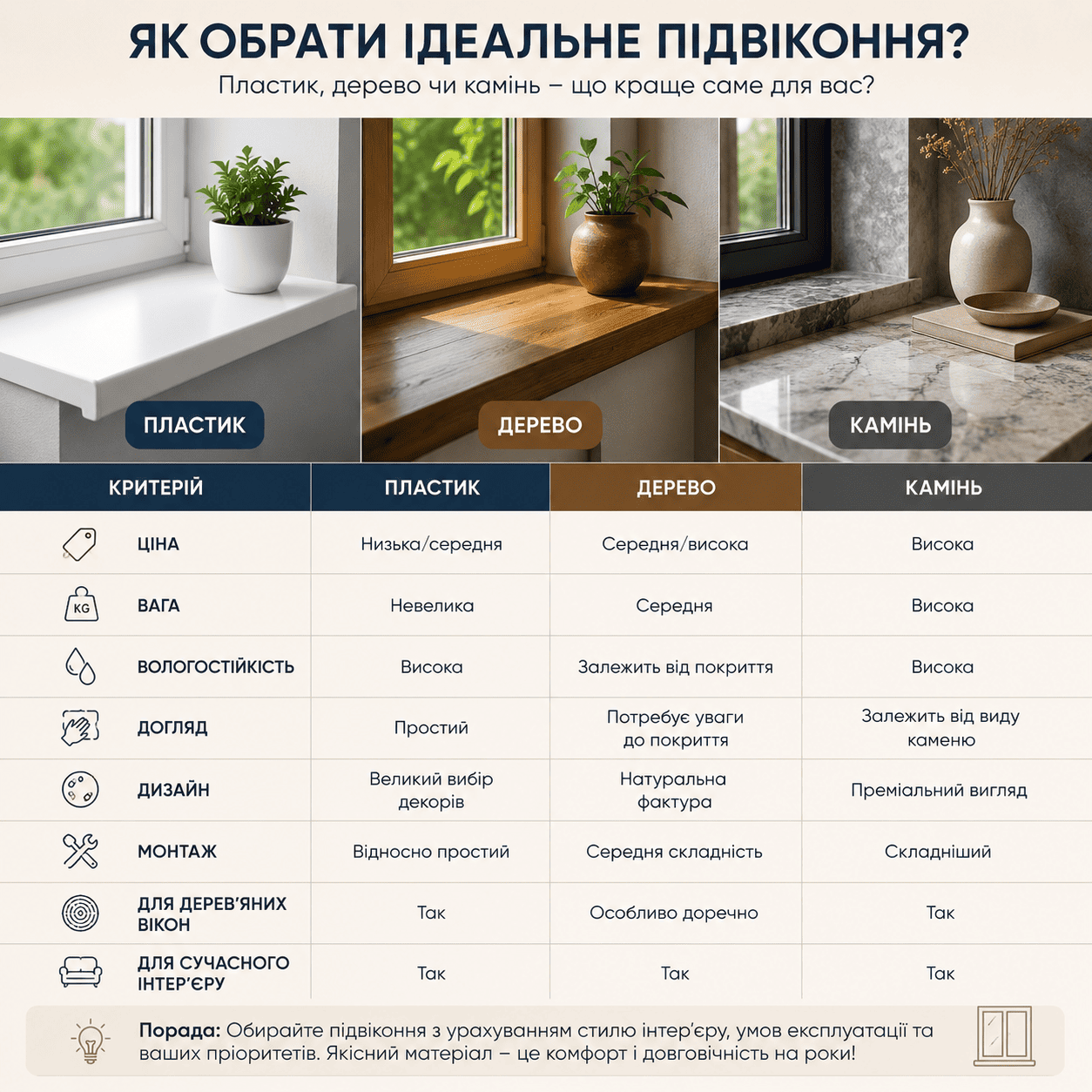 Пластик, дерево чи камінь що краще?